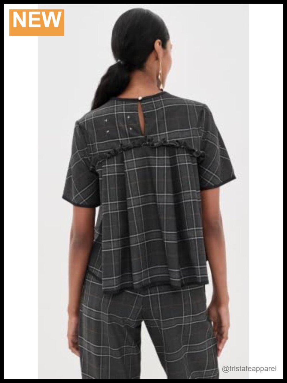 Pleated Plaid Ruffle Back Tank Top - Picture 2 of 5
